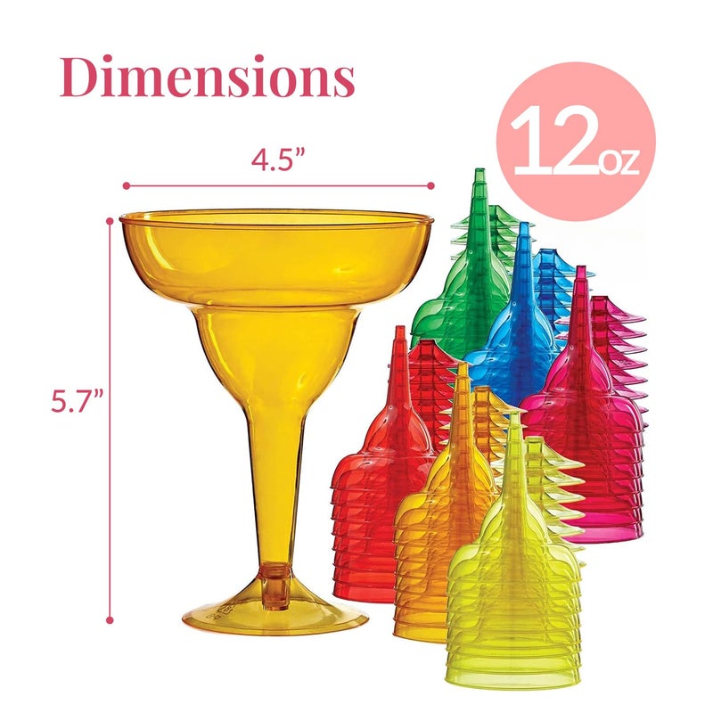 Prestee Multicolor Disposable 48 Plastic Margarita Glasses - 12 oz Hard Cocktail Cups for Cinco de Mayo Fiesta, Taco Party and Mexican Decorations - Fiesta Party Decorations - Large (Pack of 48) - Image 3